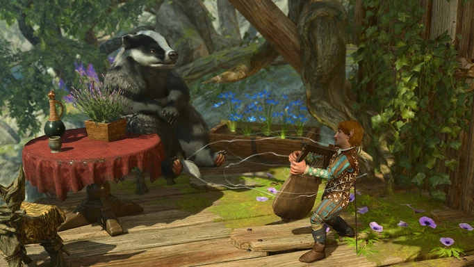 Image of a bard and a badger in Baldur's Gate 3
