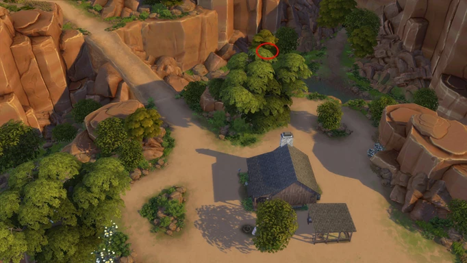 The location of Dry Horse Caverns in The Sims 4 Horse Ranch