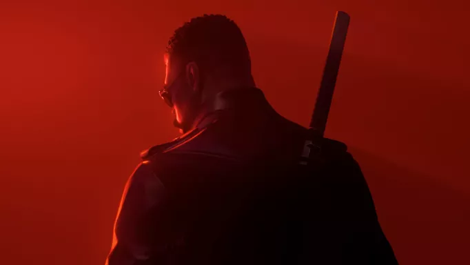 Blade, looking away, at the end of the trailer for Marvel's Blade.