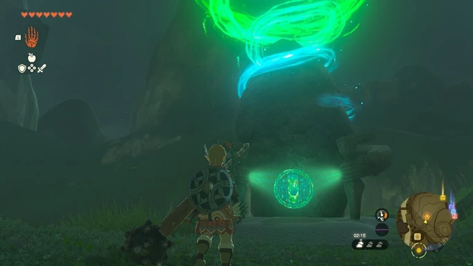 Image shows Link staring at the Shrine above Kakariko Village in Zelda: Tears of the Kingdom