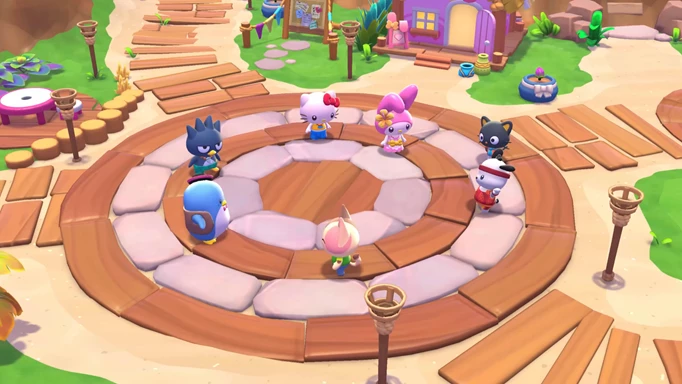 Hello Kitty and an assortment of her friends in Hello Kitty Island Adventure, one of the best cozy games of 2023