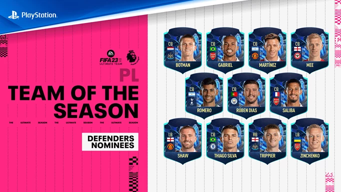 Infographic of the FIFA 23 Premier League TOTS defender nominees