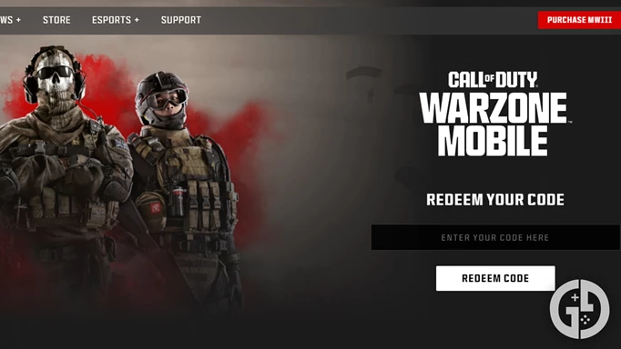 The Call of Duty webpage where codes are redeemed