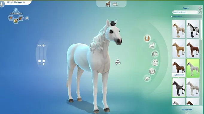 Screenshot showing Horse breeds in The Sims 4 Horse Ranch pack