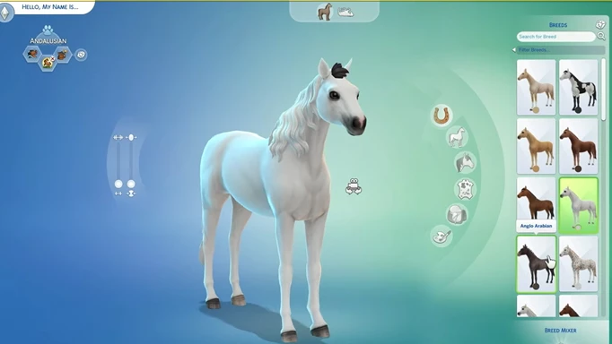 A screenshot of the horse breeds in The Sims 4 Horse Ranch Pack
