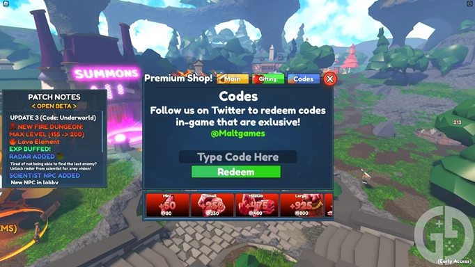 Image showing you how to redeem Elemental Dungeons codes