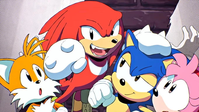 An animated sequence featuring Sonic, Tails, Amy, and Knuckles in Sonic Origins, which has a June release date.