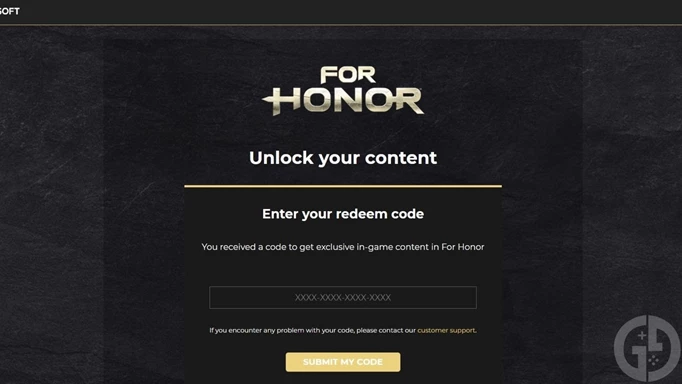 The code redemption screen on the For Honor website