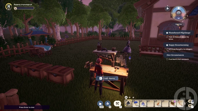In-game screenshot of a workbench in Palia