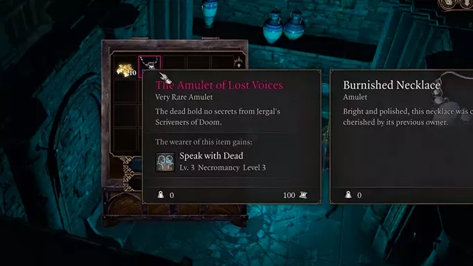 Picking up the Amulet of Lost Voices in Baldur's Gate 3