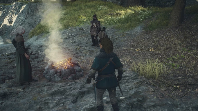 a campfire just off the road in dragon's dogma 2