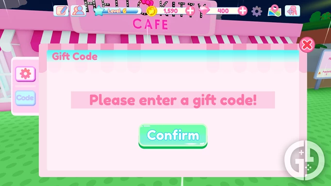 The code redemption menu in My Hello Kitty Cafe