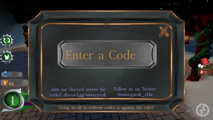 Entering a code in Mistypeak