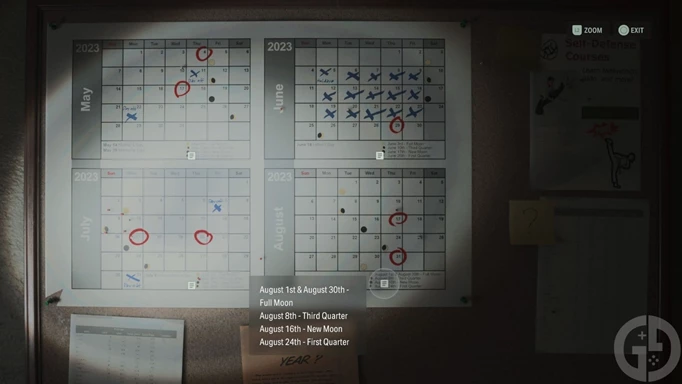 The calendar found in the Wellness Centre in Alan Wake 2