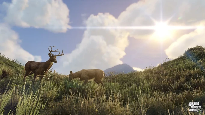 Animals grazing on a hilltop in GTA V.