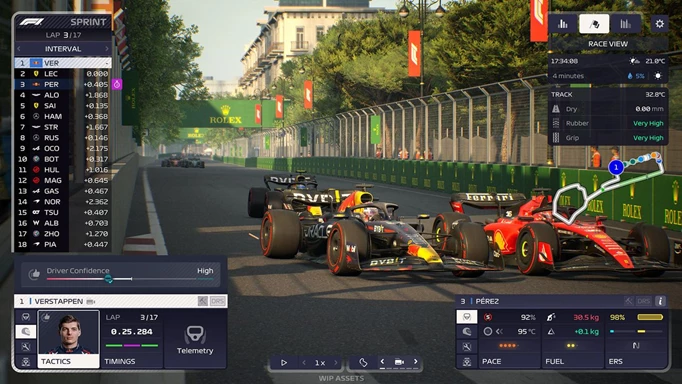 Footage showing a Red Bull and a Ferrari fighting it out in Baku in F1 Manager 23