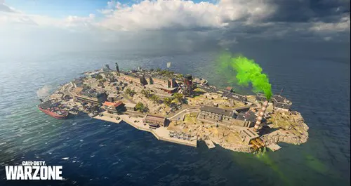 An aerial view of Rebirth Island in Warzone.