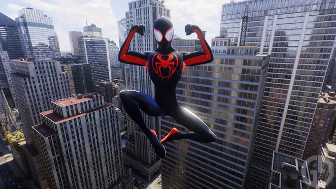 The Across the Spider-Verse suit as it appears in Marvel's Spider-Man 2