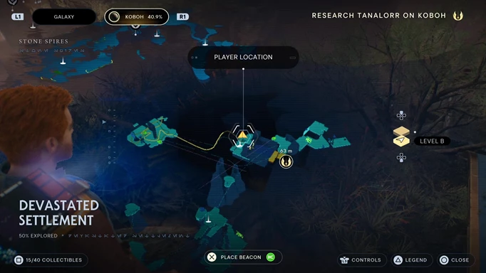 Map showing the Blinding Rayfish location, one of the Jedi: Survivor fish locations