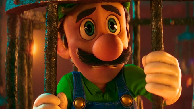 Charlie Day's Luigi in a cage in The Super Mario Bros Movie