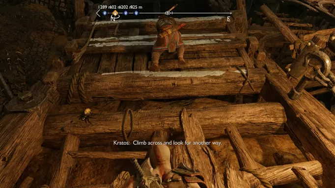 Kratos and Atreus climbing a ladder