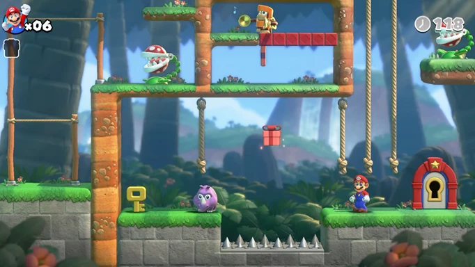Screenshot showing a gameplay stage in Mario vs. Donkey Kong