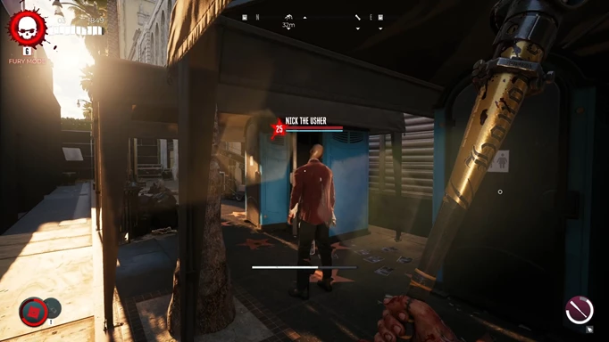 an image of gameplay showing the Nick The Usher zombie in Dead Island 2
