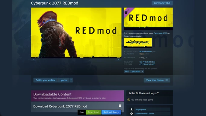 The REDmod page on Steam