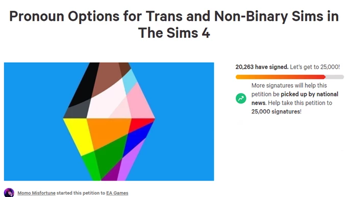 20,000 People Have Signed A Petition For Transgender And Non-Binary Pronouns In Sims