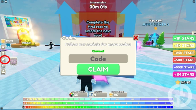 How to redeem codes in Jump Clicker