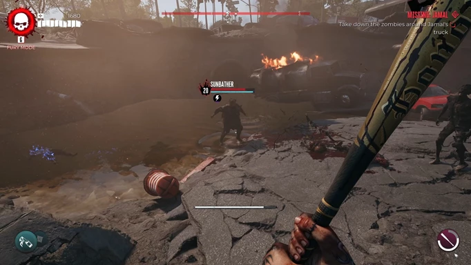Image of Dead island 2 gameplay showing the zombie who drops the Poolside Container key