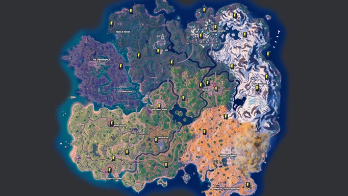 A map of all the Midas Vending Machine locations in Fortnite