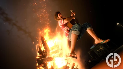 Ichiban Playing Guitar At Bonfire In Lad Infinite Wealth
