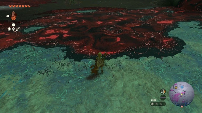 Link stares at a pool of Gloom in Zelda: Tears of the Kingdom