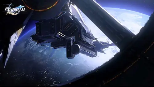 The Astral Express from Honkai Star Rail floats over a planet in space