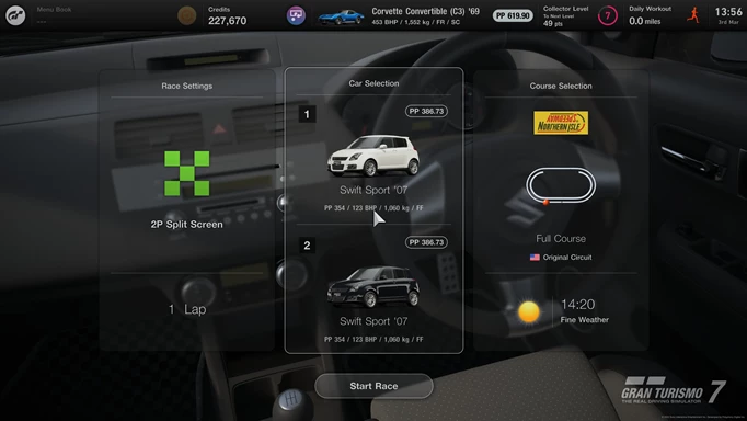 Gran Turismo 7 Split Screen: Split Screen menu