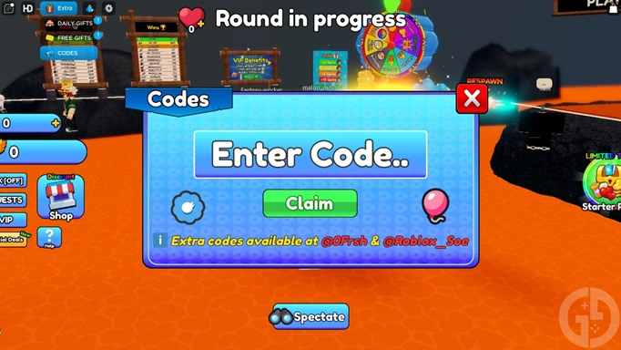 The code redemption screen in Soccer Ball for Roblox