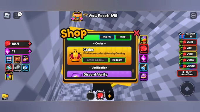 an image of the Super Punch Simulator code redemption screen