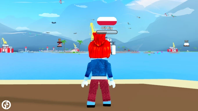 a character looking out on the water in navy war tycoon