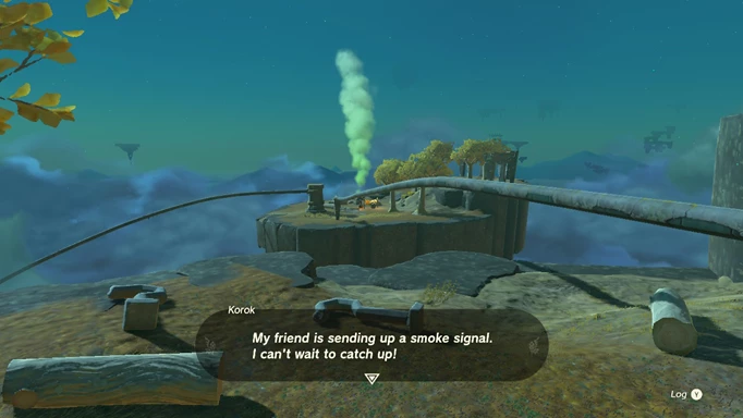 A smoke signal being used by a Korok in The Legend of Zelda: Tears of the Kingdom