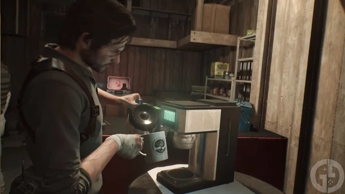 Sebastian Castellanos pours himself a delicious hot coffee in The Evil Within 2