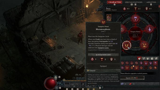 Equipping Vampiric Powers in-game on Diablo 4