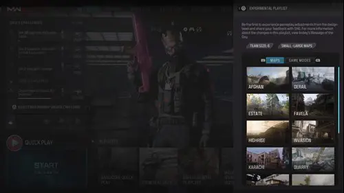 The Experimental Playlist in-game on Modern Warfare 3