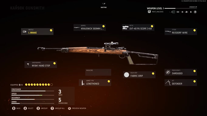 A Kar98k loadout with text of attachments.