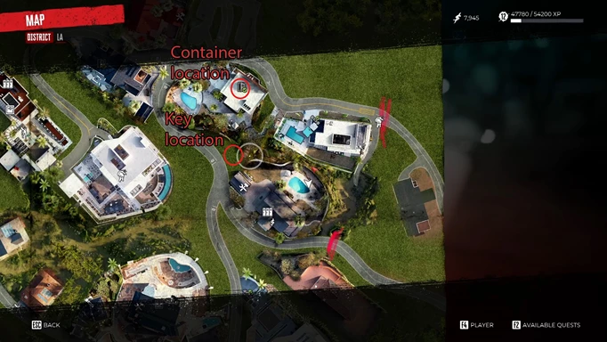 an image of the Dead Island 2 map showing the location of Michael's Safe key
