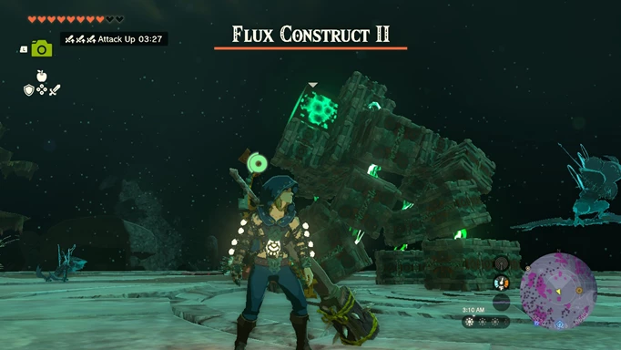 The Zelda: Tears of the Kingdom Flux Construct 2 boss slams its fist down and you can strike it.