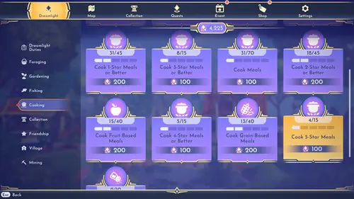 Screenshot of the Disney Dreamlight Valley Cooking Challenges