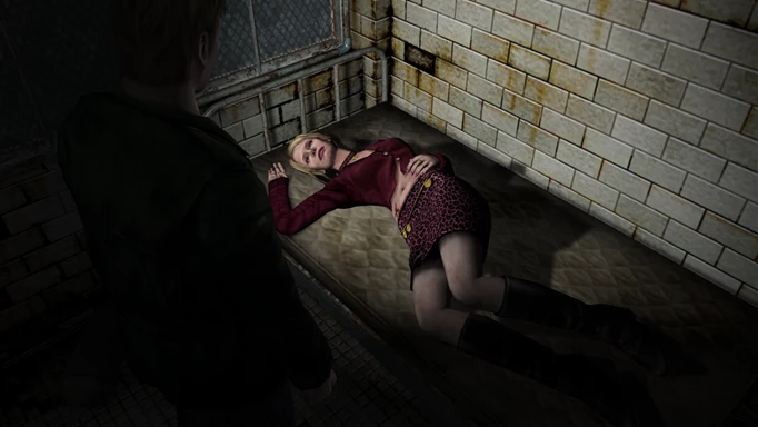 James Sunderland stares at Maria on a bed in Silent Hill 2