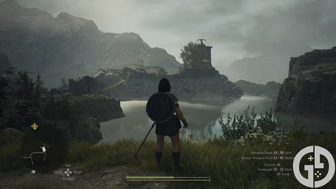 Image of my character stood in front of a tower in Dragon's Dogma 2