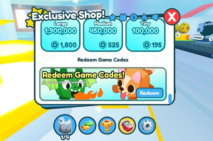 Roblox Pet Simulator Codes can be redeemed in the shop.